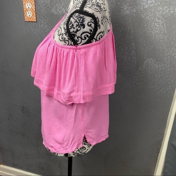 Ibiza One Shoulder Top in ‘Pink Moonflower.  Ruffle lightweight gauzy summer - Picture 6 of 10